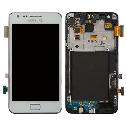 Дисплей для Samsung I9105 Galaxy S2 Plus, білий, з рамкою, Original PRC 
