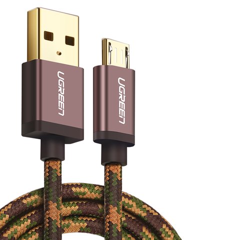 USB кабель UGREEN, USB тип A, micro USB тип B, 100 см, 2 A, кофейный, #6957303844258