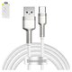 USB кабель Baseus Cafule Series Metal, USB тип-C, USB тип-A, 200 см, 66 Вт, 6 А, сріблястий, білий, #CAKF000202