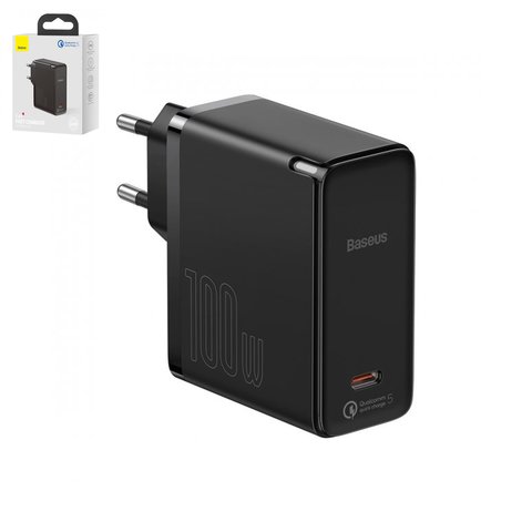 Сетевое зарядное устройство Baseus GaN2, 100 Вт, Quick Charge, черный, c кабелем USB тип C к USB тип C, 1 порт, #TZCCGAN L01