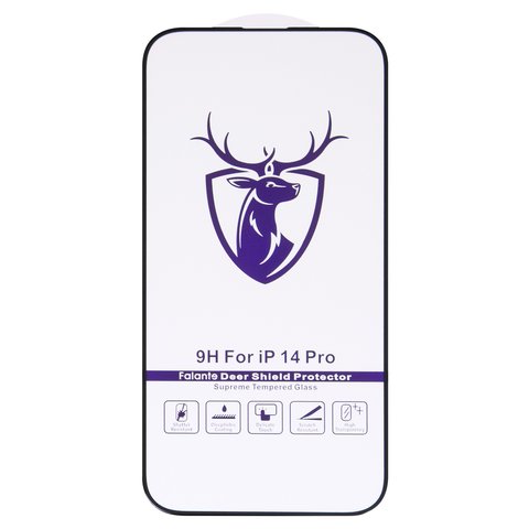 Защитное стекло All Spares для Apple iPhone 14 Pro, совместимо с чехлом, Full Glue, черный, cлой клея нанесен по всей поверхности, HD deer