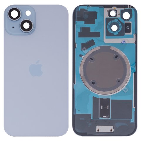 Задня панель корпуса для iPhone 15, блакитна, із склом камери, High Copy