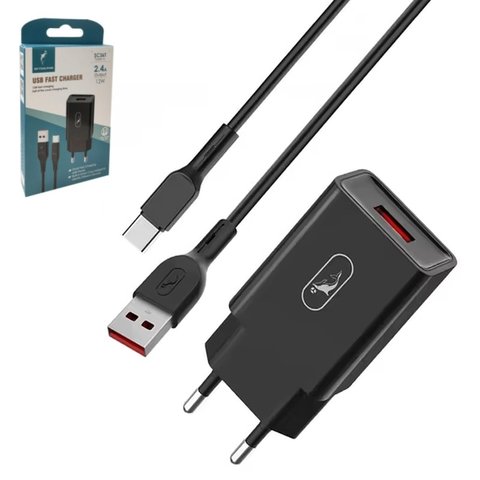 Сетевое зарядное устройство SkyDolphin SC36T, 12 Вт, черный, с USB кабелем тип C, 1 порт