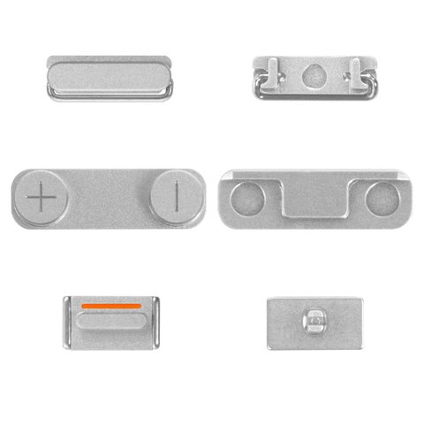 Пластик боковых кнопок корпуса для Apple iPhone 5S, полный комплект, серебристый