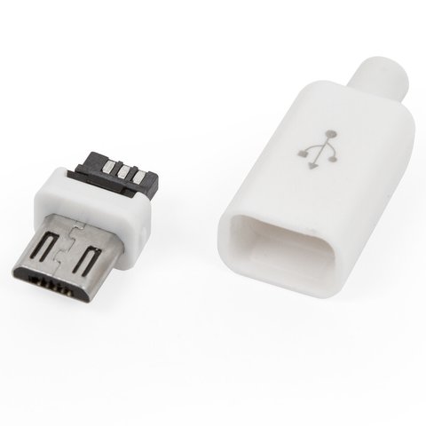 Conector micro USB, 5 pin, Macho, desarmable, blanco