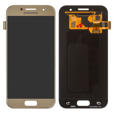 LCD compatible with Samsung A320 Galaxy A3 2017 , golden, without frame, Original PRC , original glass 