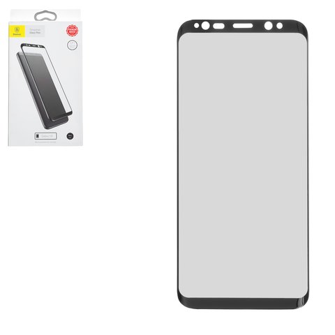 Tempered Glass Screen Protector Baseus compatible with Samsung G950 Galaxy S8, 0.3 mm 9H, Full Screen, black, This glass covers the screen completely.  #SGSAS8 3D01
