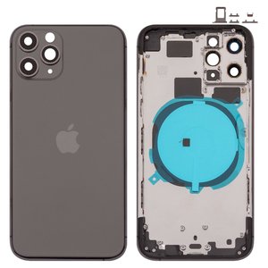 Housing compatible with iPhone 11 Pro, gray, with SIM card holders, with side buttons, matte space gray 