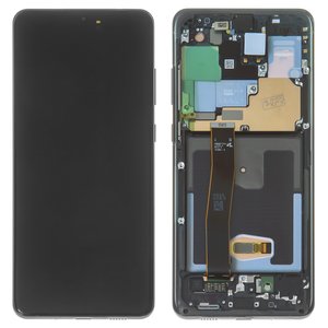 Pantalla LCD puede usarse con Samsung G988 Galaxy S20 Ultra, negro, con marco, con cámara frontal, Original PRC , cosmic black