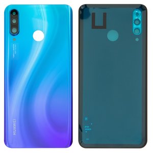 Panel trasero de carcasa puede usarse con Huawei P30 Lite, azul, con vidrio de cámara, 48 MP