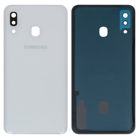 Panel trasero de carcasa puede usarse con Samsung A305F DS Galaxy A30, blanco, con vidrio de cámara