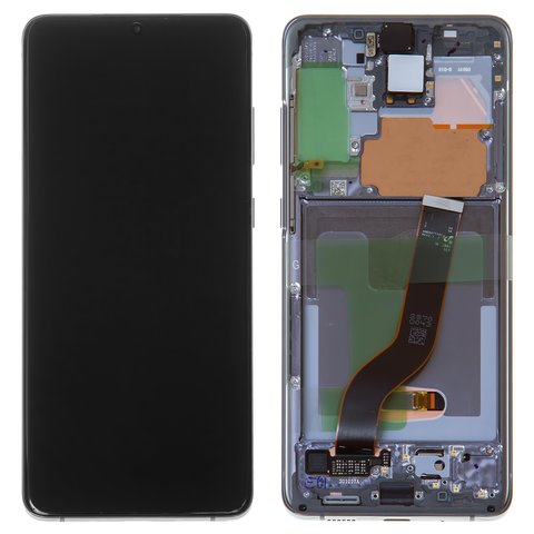 LCD compatible with Samsung G985 Galaxy S20 Plus, G986 Galaxy S20 Plus 5G, gray, with front camera, with frame, Original, service pack, cosmic grey #GH82 22134E GH82 22145E