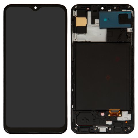 LCD compatible with Samsung A307 Galaxy A30s, black, with frame, High Copy, original LCD size, OLED  