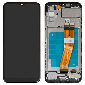 LCD compatible with Samsung A037G Galaxy A03s, black, with frame, Original PRC , with yellow cable, 162x72 mm  