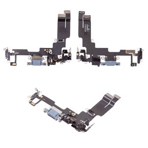 Flat Cable compatible with iPhone 14, charge connector, dark blue, with microphone, with components, Original PRC  