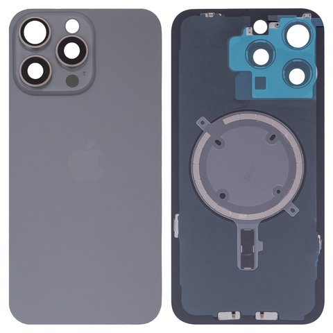 Housing Back Cover compatible with iPhone 15 Pro Max, gray, with camera lens, PRC, natural titanium