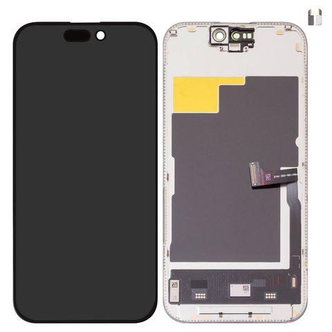LCD compatible with iPhone 15 Pro, black, with frame, HC, without IC, AMOLED , DD OLED soft, 120Hz 
