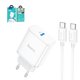 Adaptador de red Hoco C104A, 20 W, Power Delivery (PD), blanco, con cable USB tipo C - USB tipo C, 1 puerto, #6931474782915