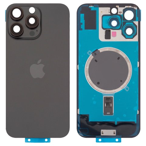 Panel trasero de carcasa puede usarse con iPhone 16 Pro Max, negra, con vidrio de cámara, Original PRC , black titanium