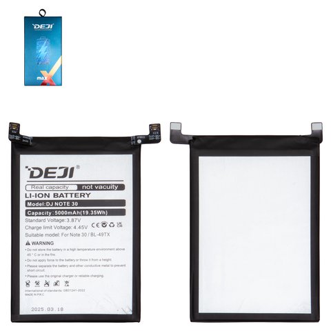 Batería Deji BL 49TX puede usarse con Infinix Note 30 X6833, X6716 , Note 30 5G X6711 , Li ion, 3.87 V, 5000 mAh