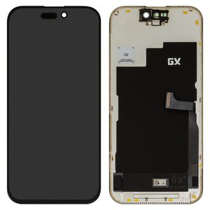 Pantalla LCD puede usarse con iPhone 15 Pro, negro, con marco, OLED , GX OEM hard