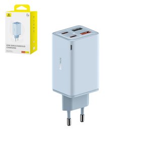Adaptador de red Baseus GaN6 Pro, 65 W, Power Delivery PD , Fast Charge, azul claro, 4 puertos, #P10162701313 00