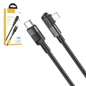 USB кабель Hoco U108, USB тип C, Lightning, 200 см, 20 Вт, чорний, Г подібний, в нейлоновому обплетенні, #6931474764867