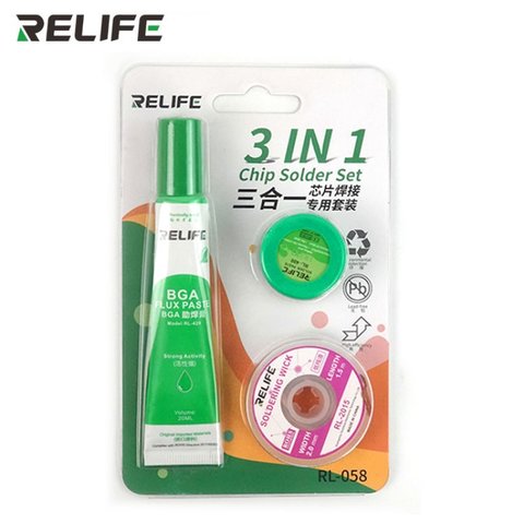 Набір для паяння мікросхем RELIFE RL 058, паста BGA, паяльна паста 183°С, очисник припою, 3 in 1