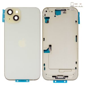 Корпус для iPhone 15 Plus, желтый, с держателем SIM карты, с боковыми кнопками, Original PRC , EU version