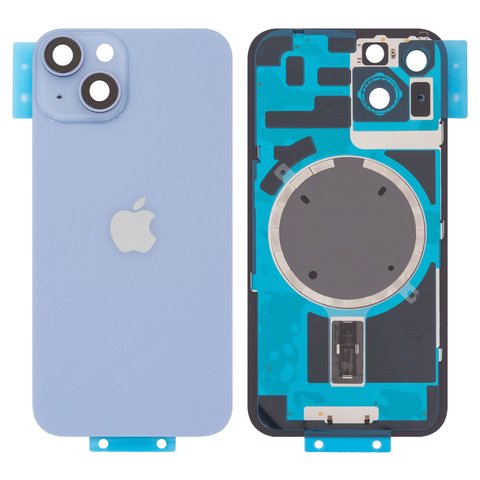 Задняя панель корпуса для iPhone 14, синяя, со стеклом камеры, Original PRC , small hole